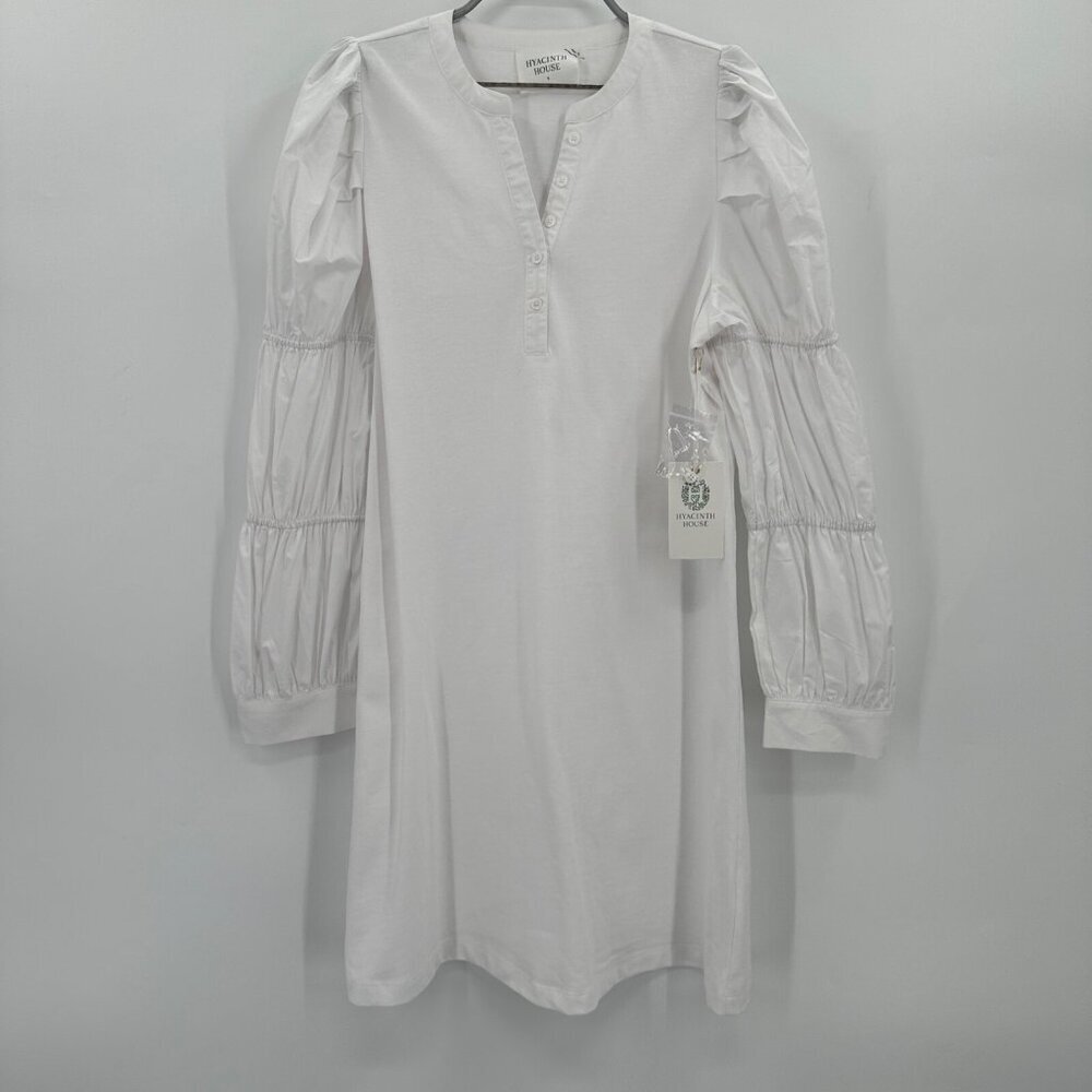 Hyacinth House White Poplin Long Sleeve Willa Mini Knit Dress sz S NWT*